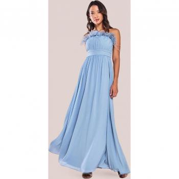 Chiffon Maxi Dress for Bridesmaids - Blue with Satin Front Split