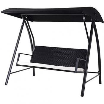 Outsunny Columpio Balancín Jardín de Ratán de 3 Plazas con Techo Ajustable y Cojín Desenfundable con Cremallera para Terraza Balcón Exterior Carga 360 kg 198x124x179 cm Negro