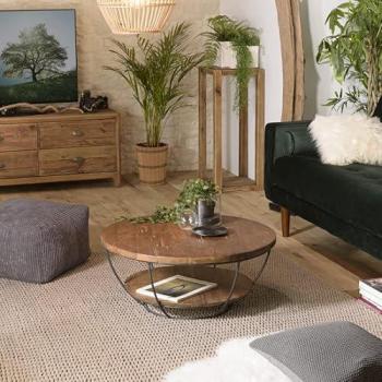 Mesa de centro cuadrada de madera de teca reciclada y metal negro 100 cm - MACABANE