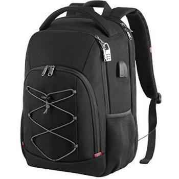 Mochila Antirrobo Impermeable, TSA Friendly Mochila Portátil Hombre 17.3 Pulgadas Puerto USB Impermeable Trabajo Ordenador Viaje Negocio Multifuncional Daypacks Negro