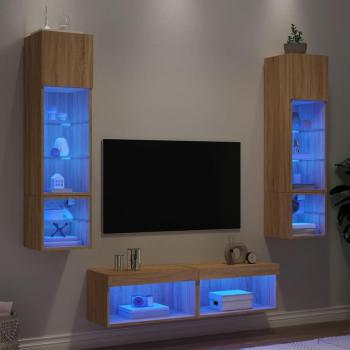 Muebles de TV de pared con LED 6 piezas de madera de roble de Sonoma