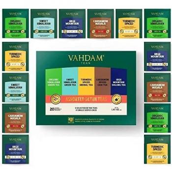 VAHDAM, Surtido Te desintoxicante 5 tés, 4 bolsitas de té de pirámide cada una