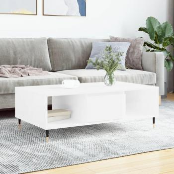 Mesa de centro de madera de ingeniería blanco brillo 104x60x35 cm
