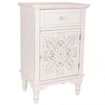 Mesita de madera blanca WANDERLUST DECO 46x32.5x74 cm con 1 puerta y estilo romántico