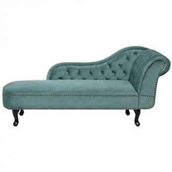 Chaise Longue de Terciopelo Verde Menta con Botones, Versión Derecha, Estilo Chesterfield Nimes