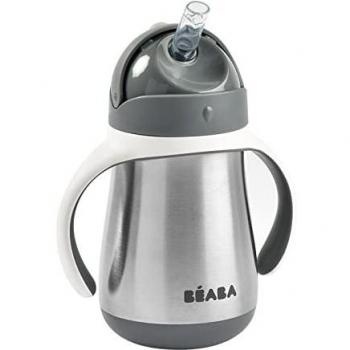 Taza de Acero Inoxidable 250ml con Pajita 2 en 1 - Gris Mineral BEABA