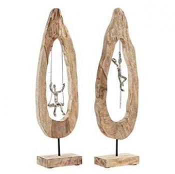 Figura Decorativa DKD Home Decor Marrón Plateado Natural 18 x 9 x 62 cm (2 Unidades)
