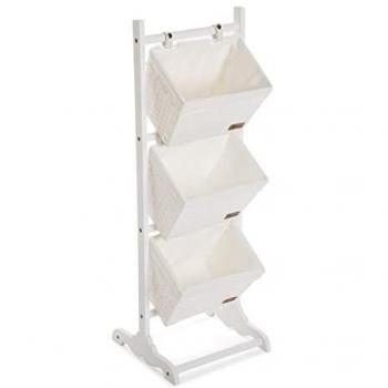 Estantería de Baño Vintage con 3 Cestas de Algodón y Ratán, 102 x 35 x 35 cm