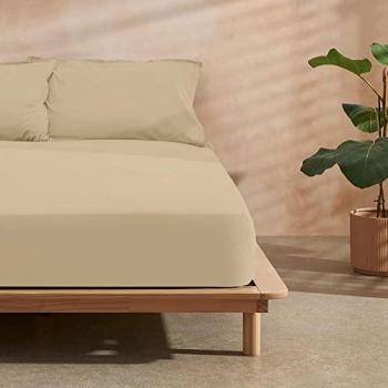 Sábana Bajera Ajustable Microsatén Extrasuave Taupé 200x200 cm Resistente al Encogimiento y Decoloración