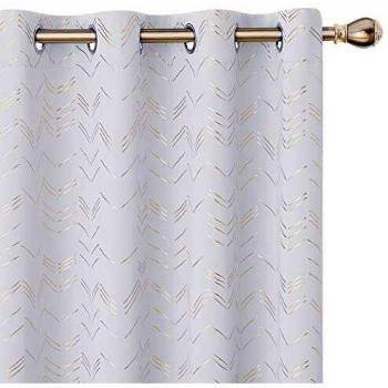 Amazon Brand - Umi Cortinas Opacas Decorativas con Motivos Líneas con Ojales 2 Piezas 140x175cm Gris Blanco