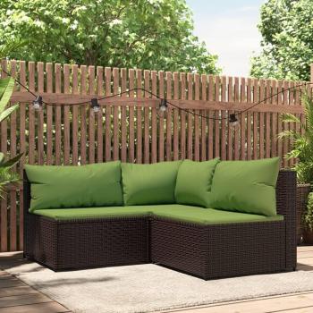 Set de muebles de jardín de 3 piezas con almohadas de Polyrattan marrón