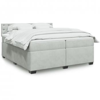Cama box spring de muelles con colchón de terciopelo gris claro 200x200 cm
