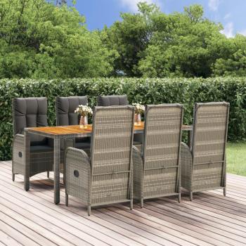 7-Piece Grey Poly Rattan Garden Dining Set with Cushions