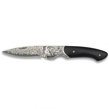 Navaja Albainox de Acero Damasco, Hoja de 7,2 Cm, Mango de Madera Negra