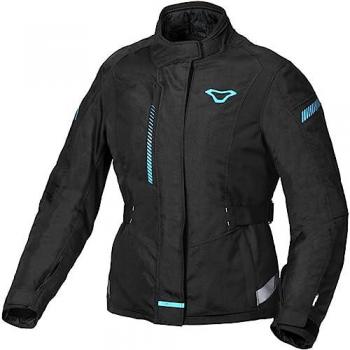 Chaqueta textil de motocicleta para mujer Macna Nivala impermeable en color negro y aqua (XS)