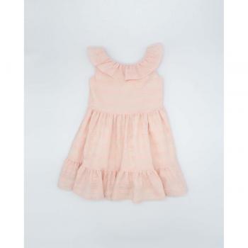 Vestido rosa de bebé niña de algodón con volantes y lazo en la espalda