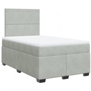 Cama box spring con colchón de muelles terciopelo gris claro 120x190 cm