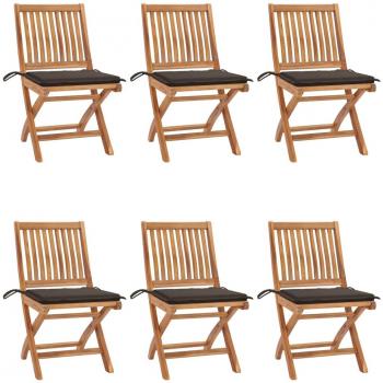 Folding Garden Chairs with Cushions - Set of 6 - Solid Teak Wood