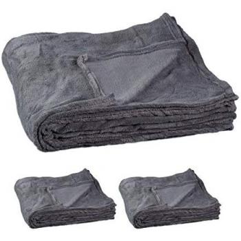 Set de 3 Mantas Sofá Cama XXL de Forro Polar Suaves y Lavables, 200 x 220 cm, Poliéster, Color Gris