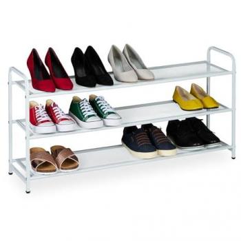 Zapatero Estrecho de Metal para 12 Pares de Zapatos, 3 Baldas, Dimensiones 48x100x25.5 cm, Blanco - Relaxdays