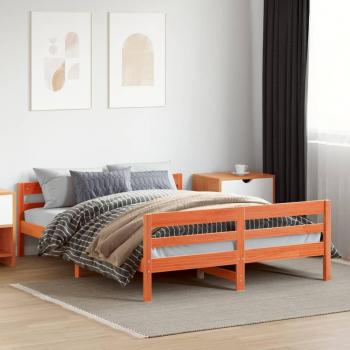Cama sin colchón Cera marrón 120x200 cm en madera de pino con cabecero