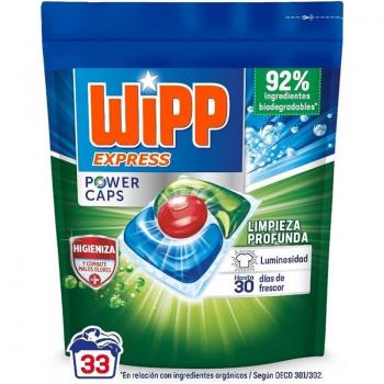 WIPP CAPS DISCOS 4-1 33UND. LIMPIEZA PROFUNDA - Detergente en cápsulas para limpieza profunda, higiene antiolores, Wipp Express, 33 lavados