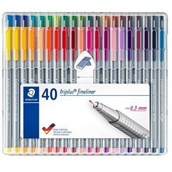 Staedtler 334 SB40 – Rotulador Fineliner Triplus diseño triangular, punta fina revestida de metal, ancho de línea 0,3 mm aprox. Estuche exclusivo STAEDTLER box con 40 rotuladores de colores intensos