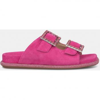 Alma en pena V240881 Sandalias planas de mujer en fucsia de piel sintética con tiras anchas y pedrería
