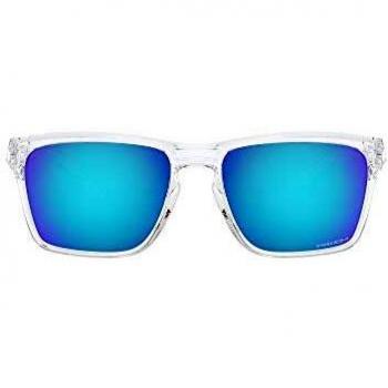 Oakley Sylas OO 9448 04 57 Sunglasses - Polished Clear/Prizm Sapphire, Size: One Size, Unisex, Rectangular Shape, Gray Color, 57mm Lens Width