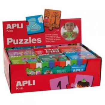 Apli Expositor de 6 Puzles Educativos - 24 Piezas de 7x7cm - Mejora Concentración, Observación, Memoria y Resolución de Problemas - 13334