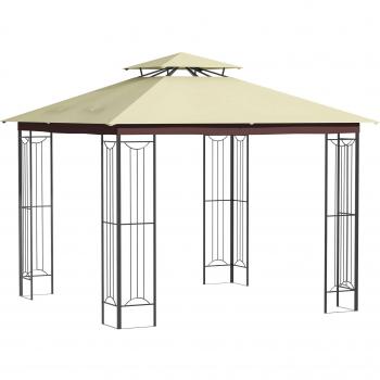 Cenador de Jardín 3x3 m con Doble Techo de Ventilación Marco de Acero Protección Solar para Fiestas Eventos Exterior Beige