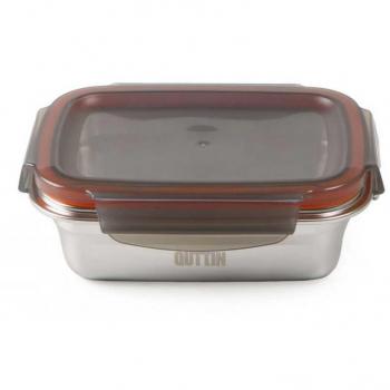 Fiambrera Hermética Quttin Rectangular Plateado Acero Inoxidable 1,8 Litros con Tapa de Cierre de Clip y División, Apto para Microondas y Horno