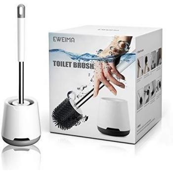 Escobillas WC, Escobillas de Baño Silicona con Soporte de Secado Rápido, EWEIMA Escobilla WC Silicona con Mango de Acero Inoxidable, Escobilla y Portaescobillas de Baño Silicona, Montaje en Suelo,Gris