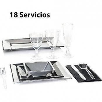 Vajilla desechable de Navidad para 18 personas plateada de plástico Christmas