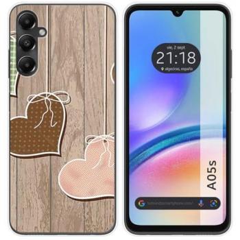 Funda de Silicona para Samsung Galaxy A05s con Diseño de Corazones en Madera