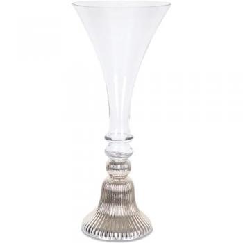 Jarrón Alto de Cristal de 66cm con Base Dorada en Líneas Rondas - Decoración Elegante para el Hogar