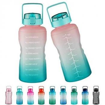 Justfwater Botella de agua sin BPA con marcador de tiempo y pajita, botella deportiva de 3,78 L con asa para Fitness, Gimnasio, Oficina, Pesca, Actividades al Aire Libre