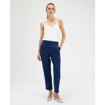 Pantalón Holgado de Algodón con Cinturón Interior a Rayas, Talle Alto, Recto
