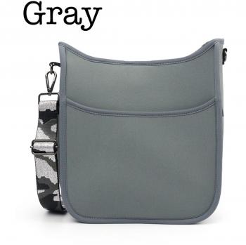 Neoprene Messenger Bag - Gray, Durable water-resistant neoprene material, Adjustable shoulder strap, Padded interior for laptop protection, Lightweight design, Multiple pockets for organization, Sleek and modern aesthetic