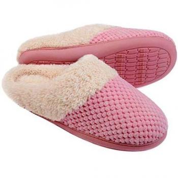 ULTRAIDEAS Women's Soft Gridding Coral Velvet Short Plush Lining Slip-on Memory Foam Clog Indoor Slippers - Pink - 10-11 UK / 41-42 EU