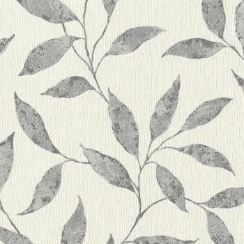 Rasch Basic Textured Non-Woven Wallpaper with Leaf Design - 0.53 x 10.05 m, Gray and Beige