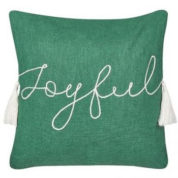 Cojín Decorativo Navidad 45 x 45 cm Verde con Borlas, Funda de Algodón Extraíble y Relleno de Poliéster