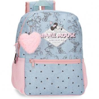 Mochila Minnie Mouse American darling 38 cm con pompón decorativo