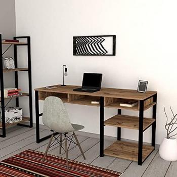 Escritorio industrial con compartimentos RALEIGH - Natural y negro
