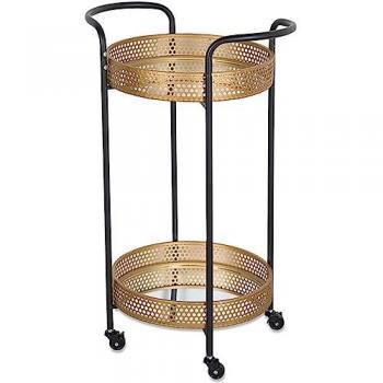 Mesa Carro Auxiliar Dorada y Negra con Ruedas - 56x82cm, Metal y Cristal