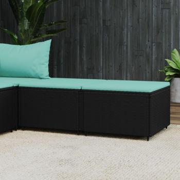 Reposapiés de jardín con almohadas en Polyrattan negro, 2 uds, ratán sintético negro