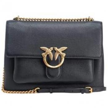 PINKO Love One Soft Shoulder Bag Leather 24 cm Black, Cross Body Bags, Female, Black, Size: ONE SIZE, Black Shoulder Bag with Chain Strap, Shoulder Bag PINKO Woman Color Black - Size: OS - Female, Stylish