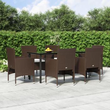 7 Piece Garden Dining Set with Cushions in Brown and Black