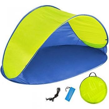 Tienda de Playa Pop Up Tectake con Forma de Concha, Instalación Instantánea, 2 Bolsillos Interiores, Protección UV, Material Poliéster y Varillas de Fibra de Vidrio