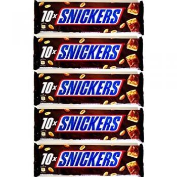 Pack de 10 Barritas Snickers de Chocolate con Leche, Crema de Cacahuete y Caramelo - 500g